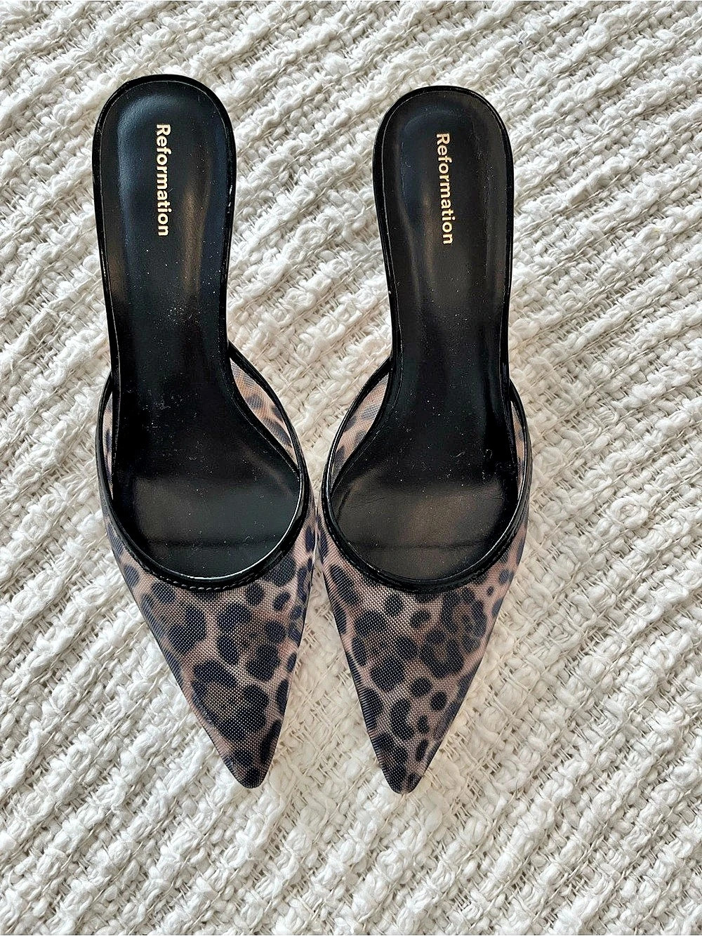 Reformation Wilda Kitten Mule Leopard Print Heels US 7